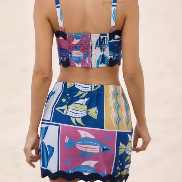 NWT Anthropologie Celandine Linen-Blend Rickrack Mini Skirt Swim Coverup Size M - Picture 3 of 3